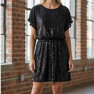 Angie Womens S NWT Sequins Cocktail Holiday Party Black Dress Illusion Cocktail